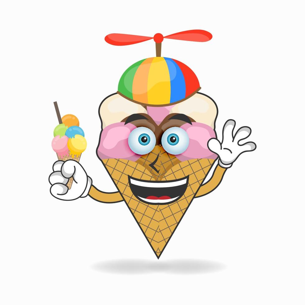ijs mascotte karakter met ijs en kleurrijke hoed. vector illustratie