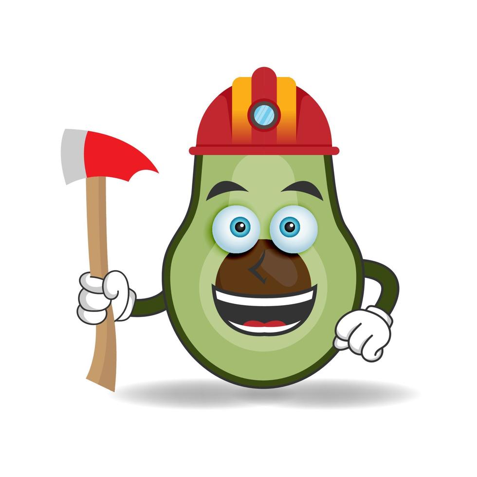 het karakter van de avocado-mascotte wordt een brandweerman. vector illustratie