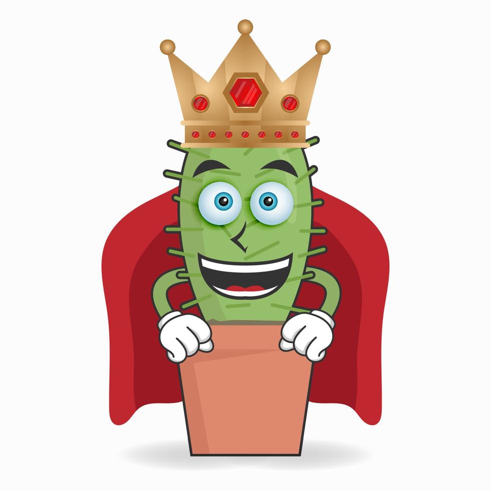 het karakter van de cactusmascotte wordt een koning. vector illustratie