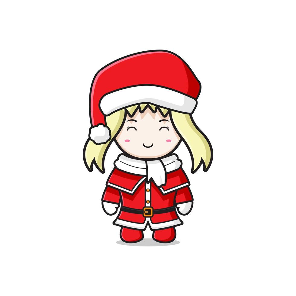 schattig meisje met santa kostuum karakter cartoon doodle kaart pictogram illustratie vector