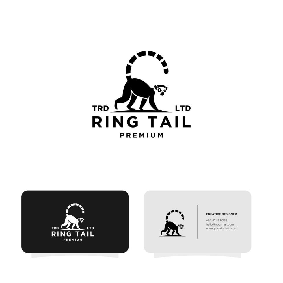 premium zwarte lemuren ring staart vector logo met visitekaartje