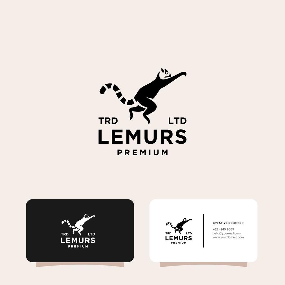 premium zwarte lemuren ring staart vector logo met visitekaartje