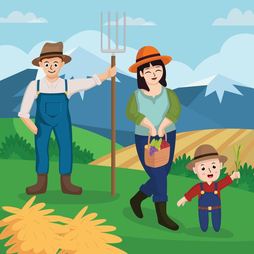 gelukkige boer familie schattig karakter illustratie vector