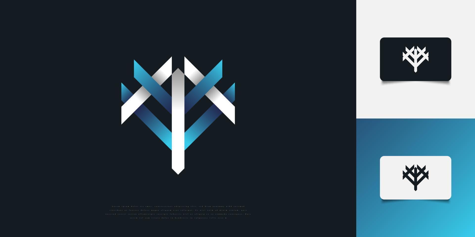 abstract en modern eerste letter m en v logo-ontwerp in blauw en wit verloop. mv of vm monogram logo ontwerpsjabloon. grafisch alfabetsymbool voor bedrijfsidentiteit vector