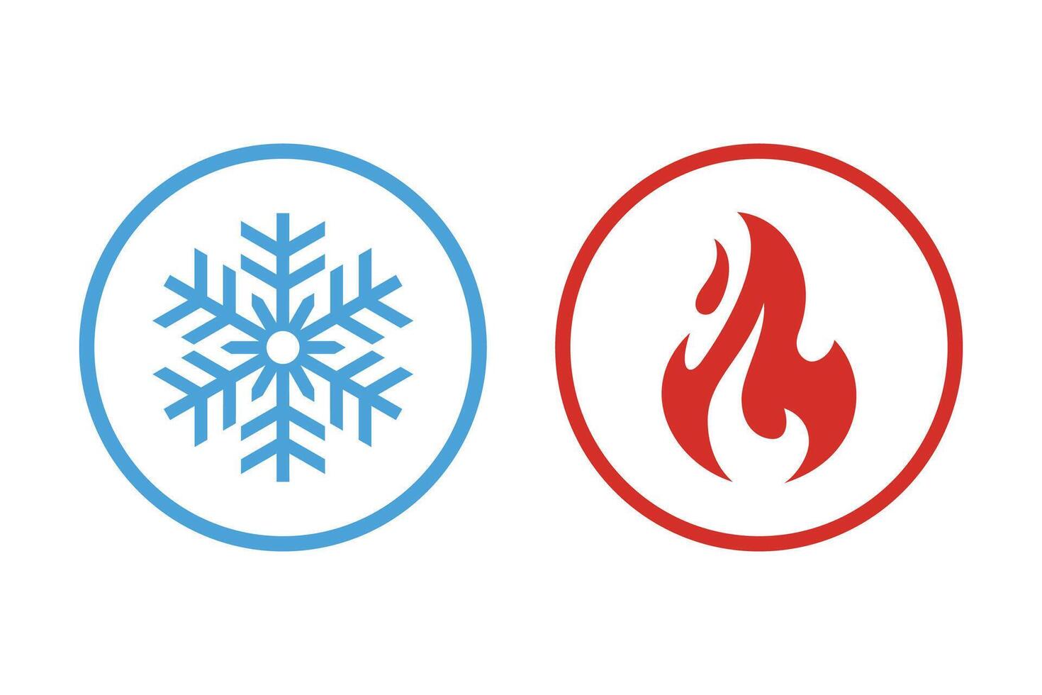 heet en verkoudheid vector pictogrammen. brand en ijs teken. sneeuwvlok en brandend vlam icoon geïsoleerd Aan wit achtergrond