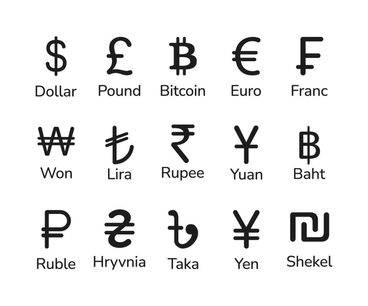 populair valuta symbool set. valuta pictogrammen Aan wit achtergrond vector