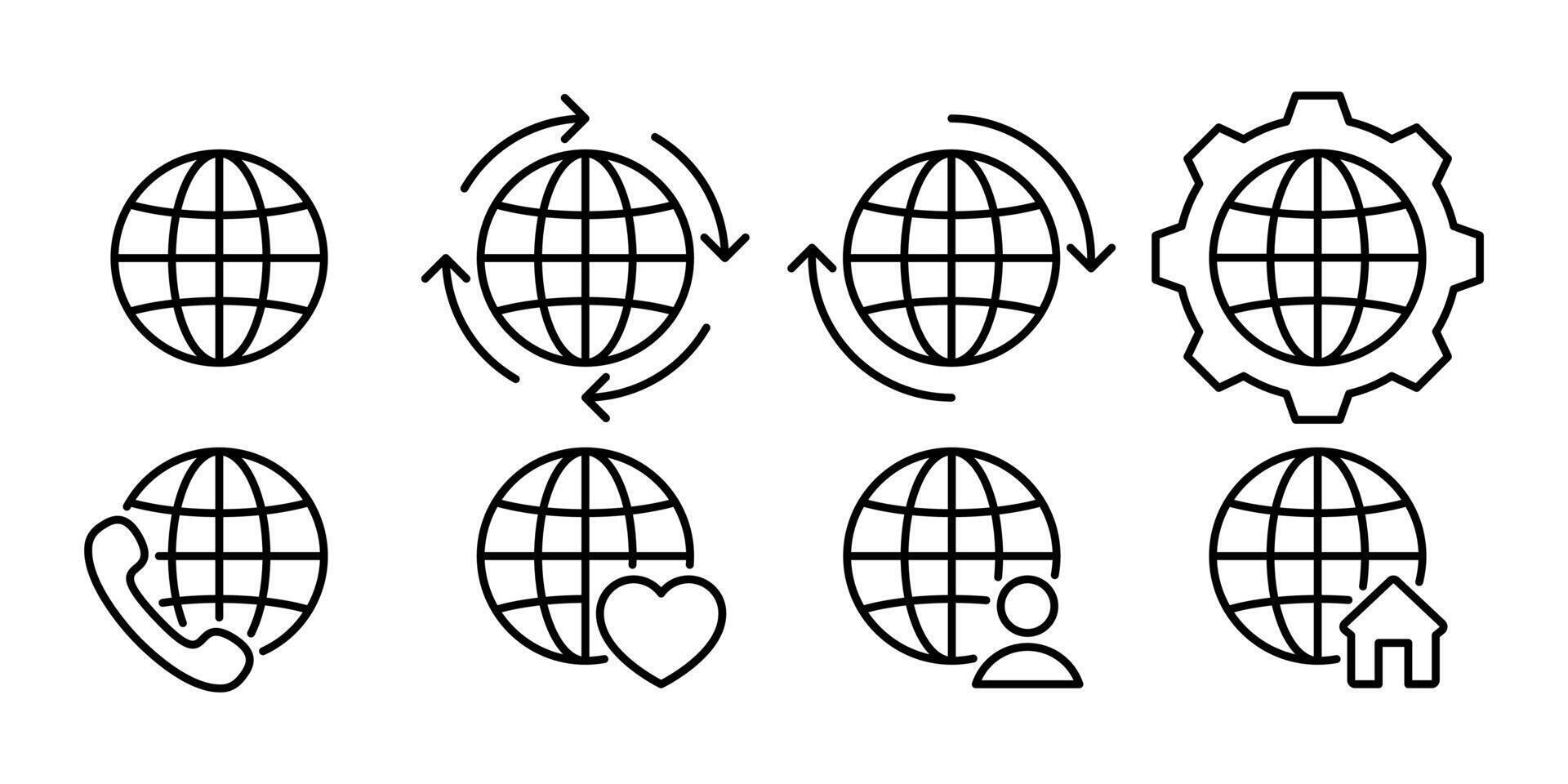 aarde wereldbol pictogrammen set. vector pictogrammen