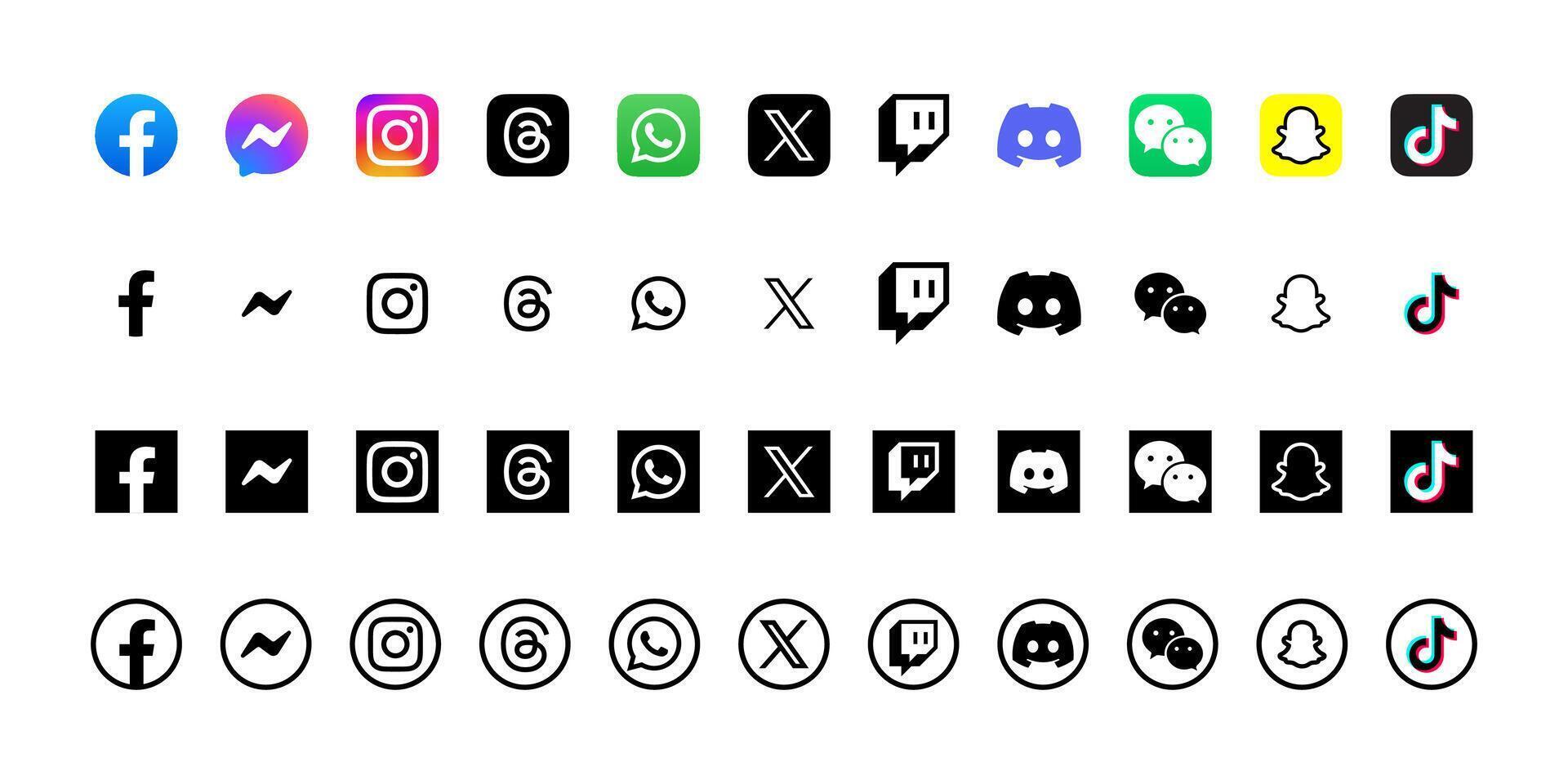 sociaal media pictogrammen toetsen. sociaal media logo's. vinnitsa, Oekraïne - januari 27, 2024 vector
