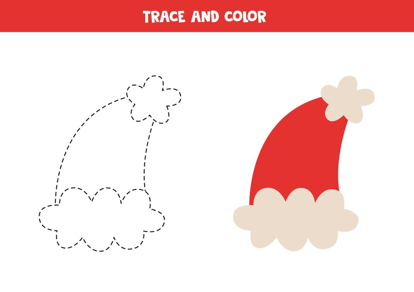 traceer en kleur schattige kerstmuts. werkblad voor kinderen. vector