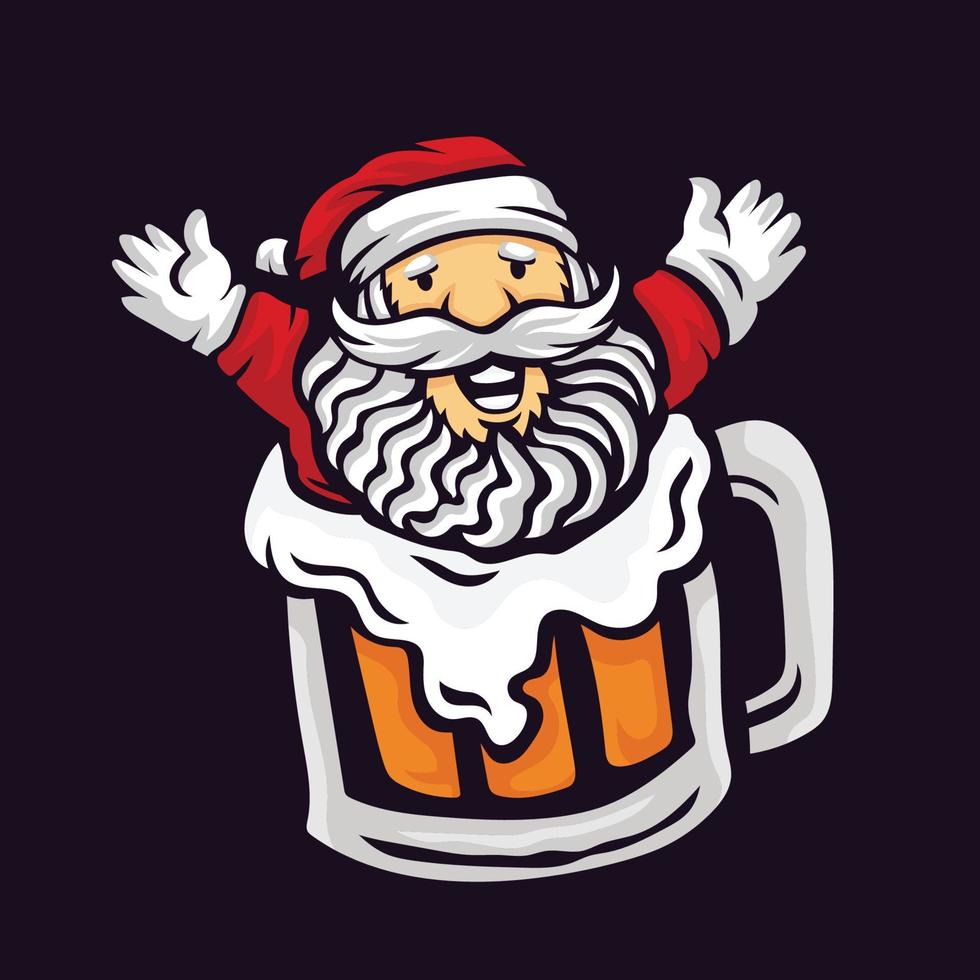 Kerstman in een glas bier vectorillustratie. nieuwjaar vieren en vrolijk kerstfeest vector