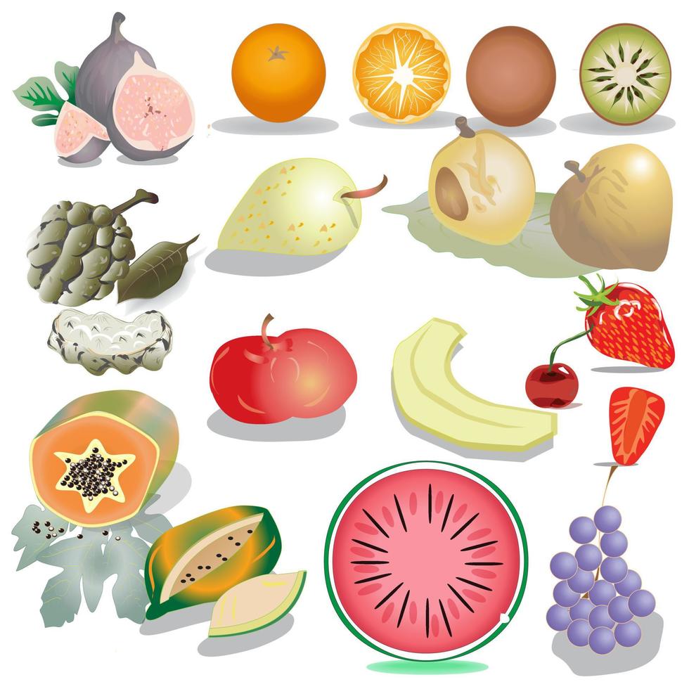 fruitteken en pictogrammenset vector