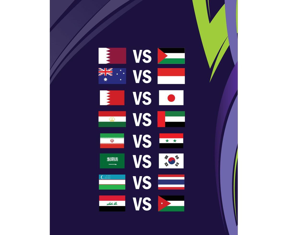 wedstrijden emblemen vlaggen Aziatisch landen 2023 teams landen Aziatisch Amerikaans voetbal symbool logo ontwerp vector illustratie