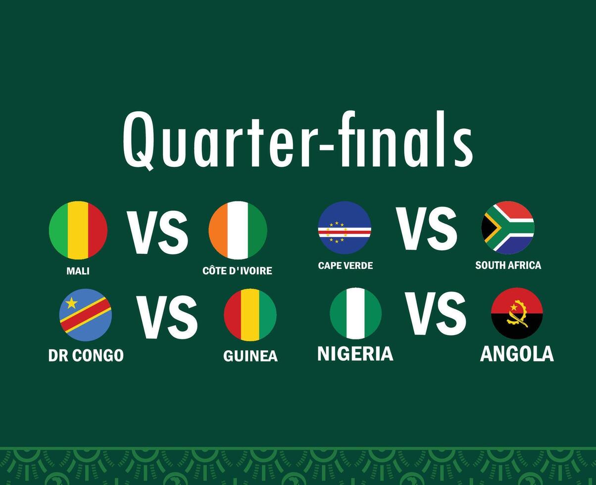 kwartaal finale wedstrijden vlaggen emblemen Afrikaanse landen 2023 teams landen Afrikaanse Amerikaans voetbal symbool logo ontwerp vector illustratie