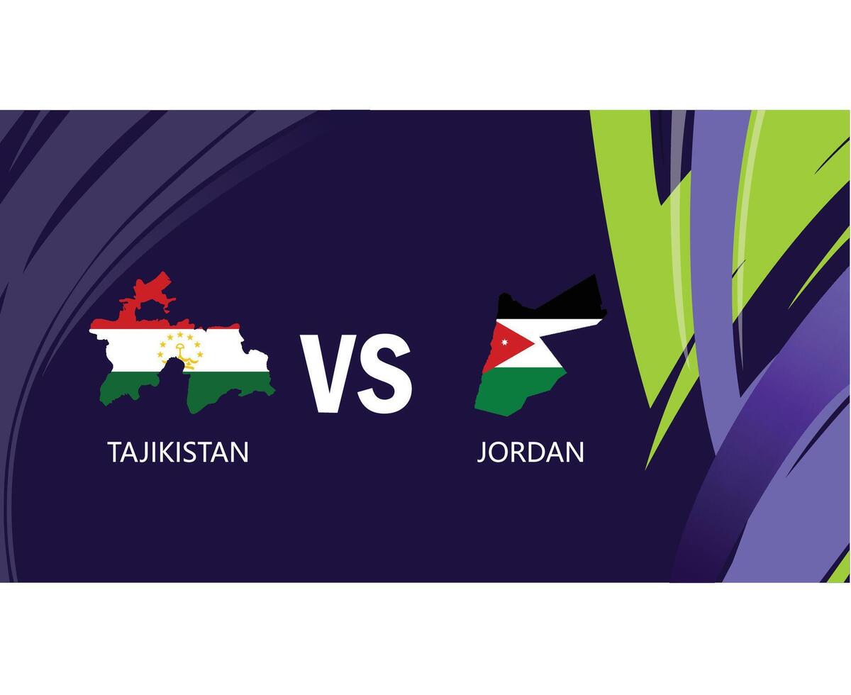 Tadzjikistan en Jordanië bij elkaar passen vlaggen kaart Aziatisch landen 2023 emblemen teams landen Aziatisch Amerikaans voetbal symbool logo ontwerp vector illustratie