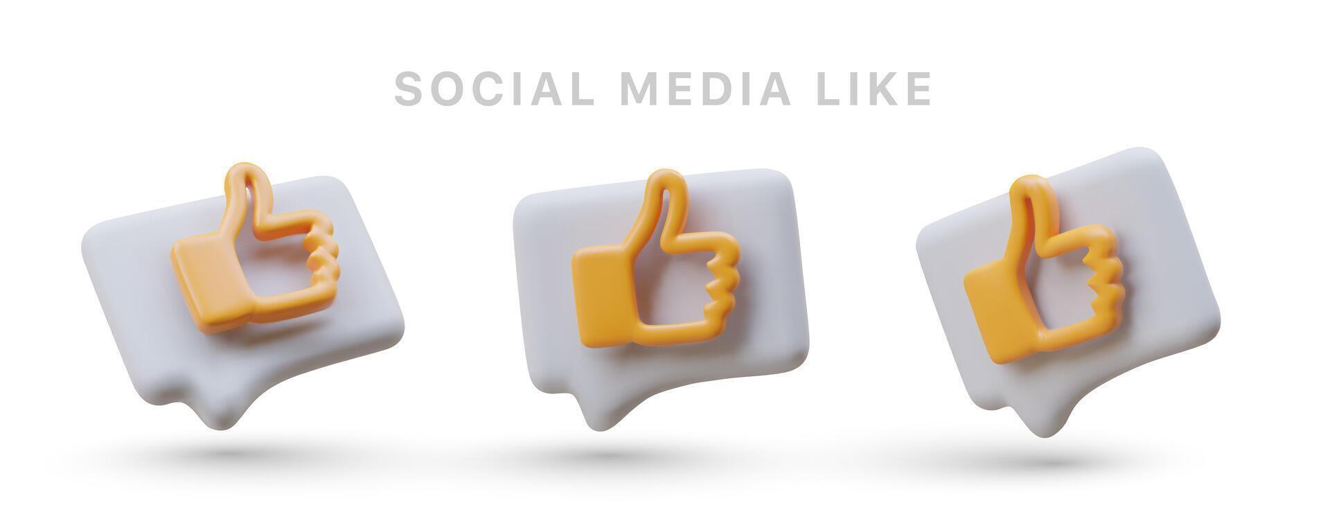 3d pictogrammen voor sociaal netwerken, houdt van. goedkeuring uitgedrukt door gebaren. duimen omhoog gebaar vector