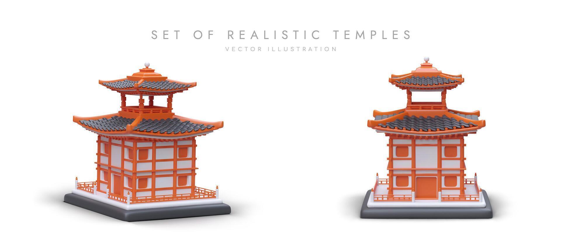 reeks van tekenfilm 3d illustratie met Chinese tempels. poster voor Chinese geschenk winkel vector
