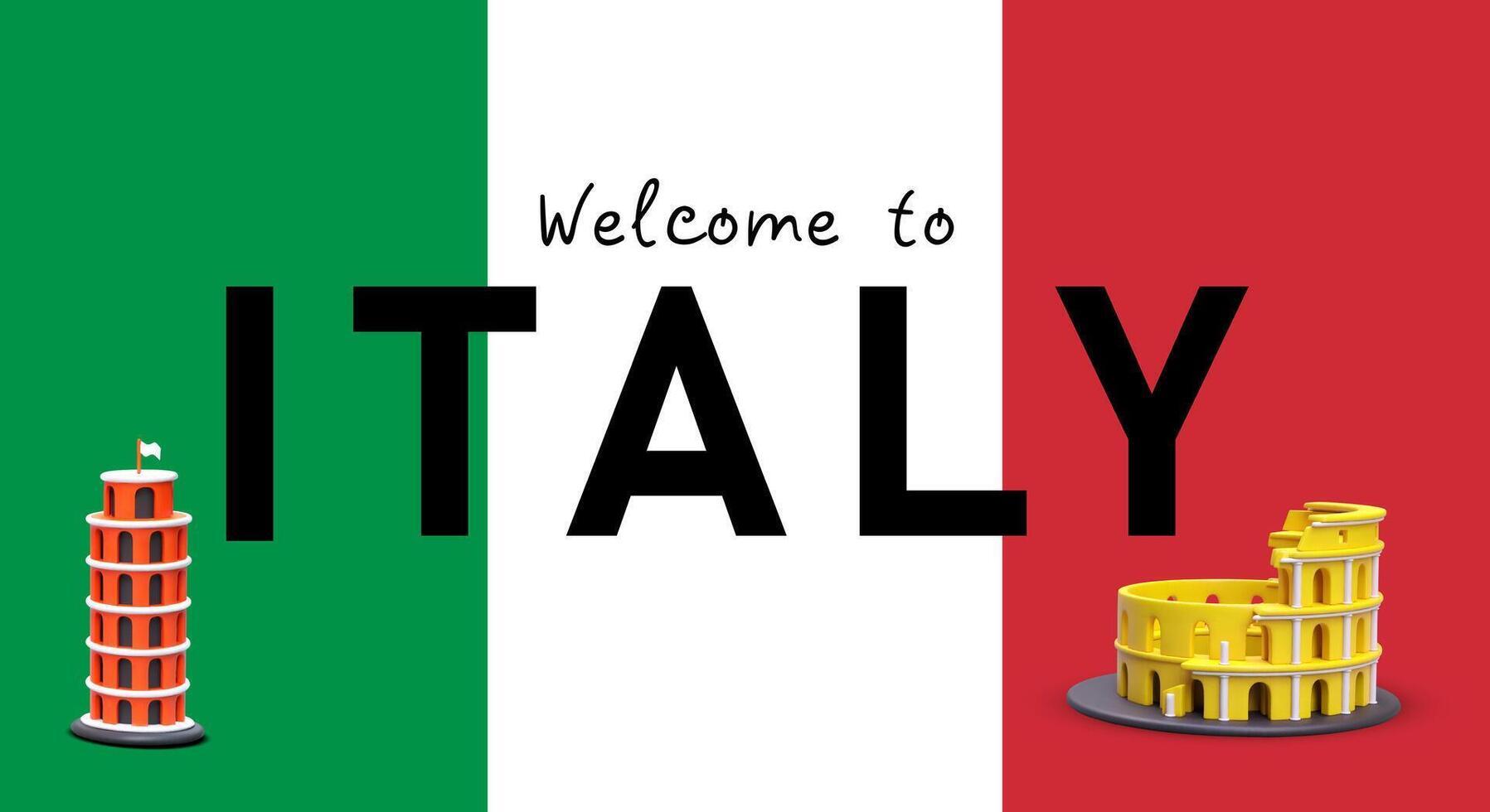 Welkom naar Italië. vector poster, opschrift Aan achtergrond van Italiaans vlag