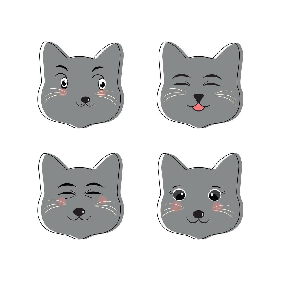 kat huisdier hoofd gezicht icoon, vector illustratie van grappig tekenfilm katten, kat gezicht met divers uitdrukkingen en patronen vector illustratie vlak ontwerp. eps 10