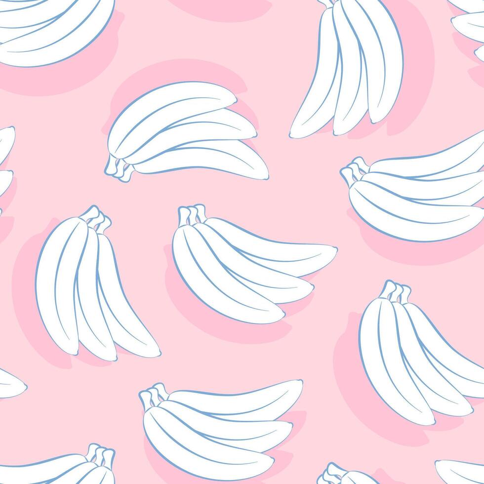 minimalistisch patroon van wit bananen met een blauw schets Aan een roze achtergrond vector
