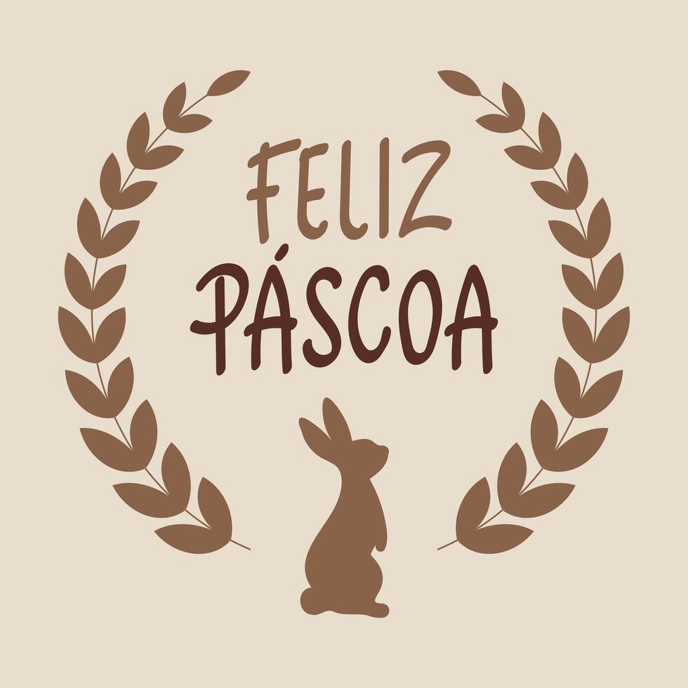 gelukkig Pasen belettering in Portugees in een kader met een konijn. kalligrafische inscriptie. groet kaart, logo, typografisch ontwerp, afdrukken. vector