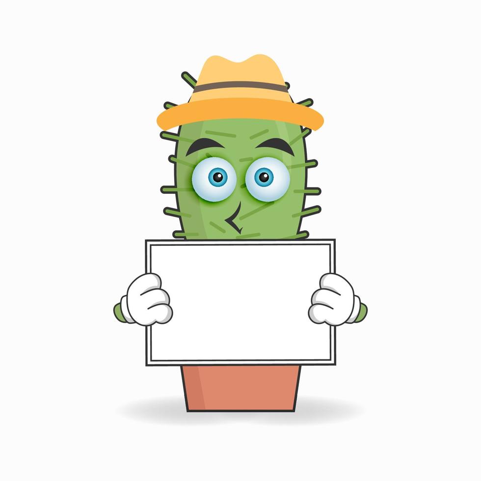 cactus mascotte karakter met een wit bord. vector illustratie