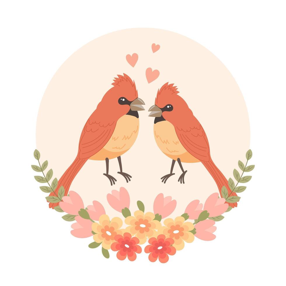 schattig tekenfilm liefde vogelstand in een bloem kader. ontwerp voor groet kaart, uitnodiging kaart voor bruiloft, verjaardag. vector