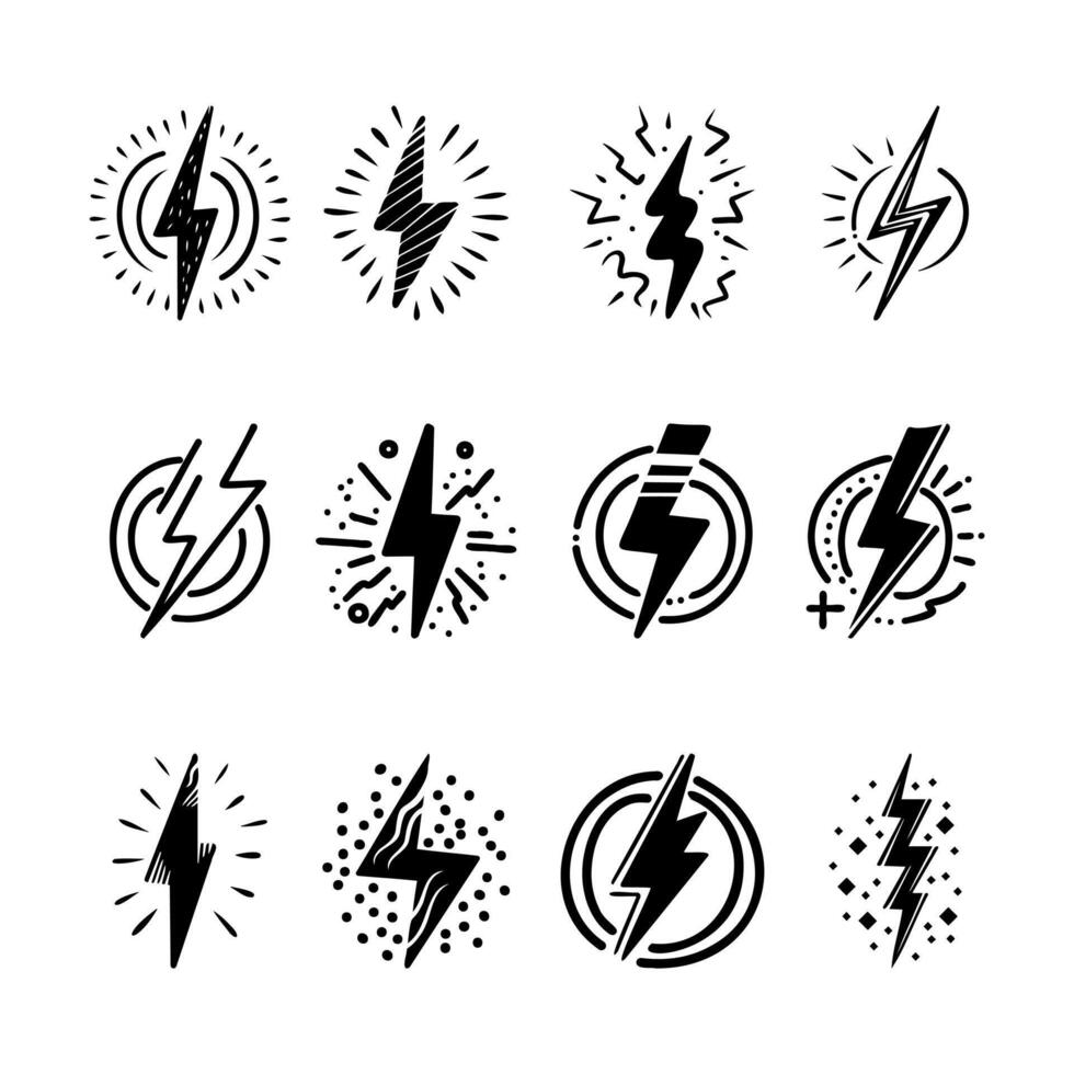 hand- getrokken vector tekening elektrisch bliksem symbool schetsen. donder, vector illustratie