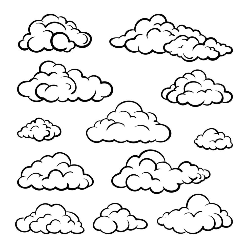 tekening reeks van wolken, vector illustratie.