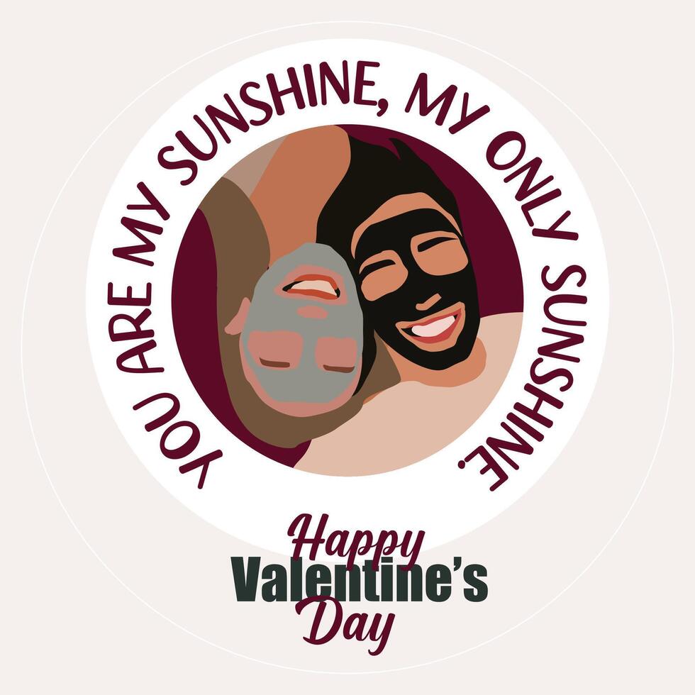 gelukkig Valentijnsdag dag paar zonneschijn gezicht sociaal media post vector