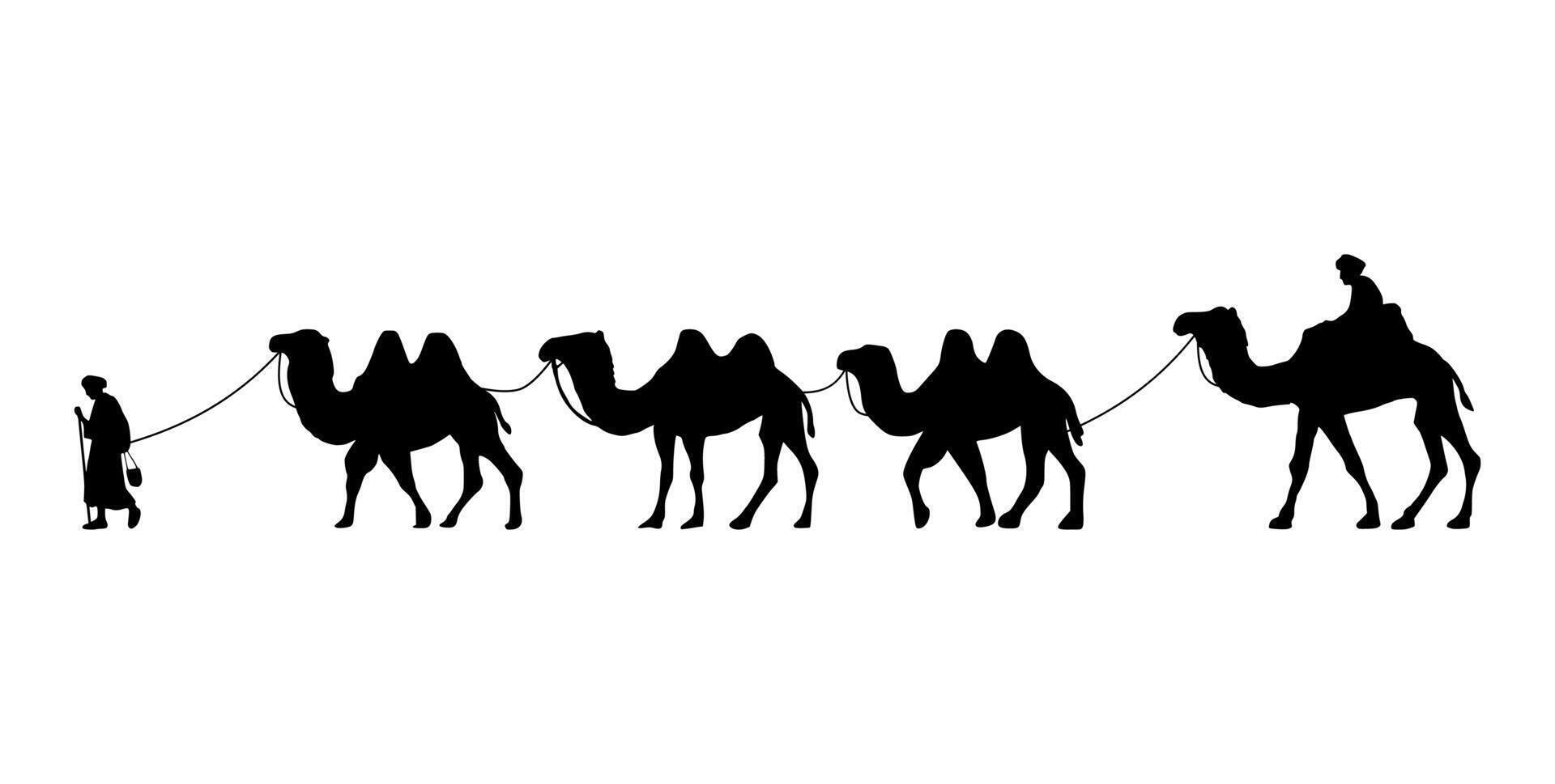 kameel herder silhouet illustratie. kameel caravan silhouet vector