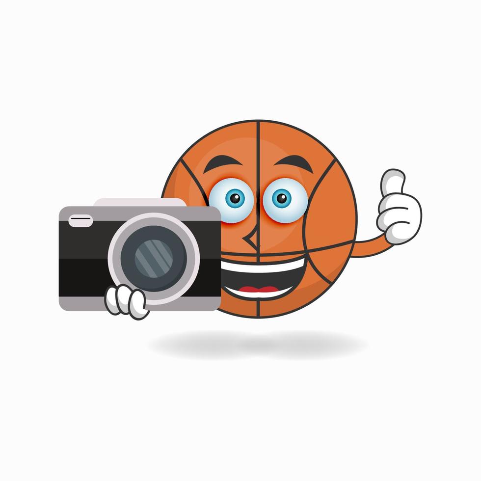 basketbal mascotte karakter met camera. vector illustratie