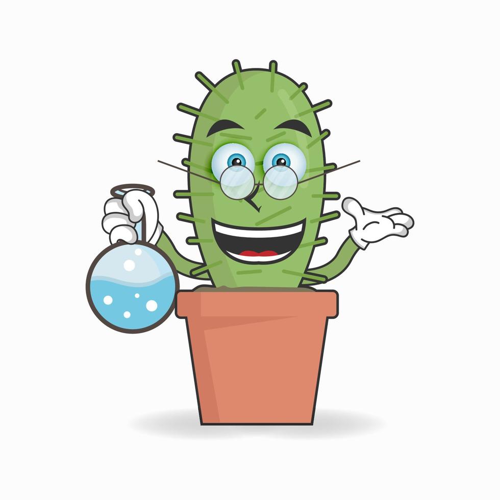 het karakter van de cactusmascotte wordt een wetenschapper. vector illustratie