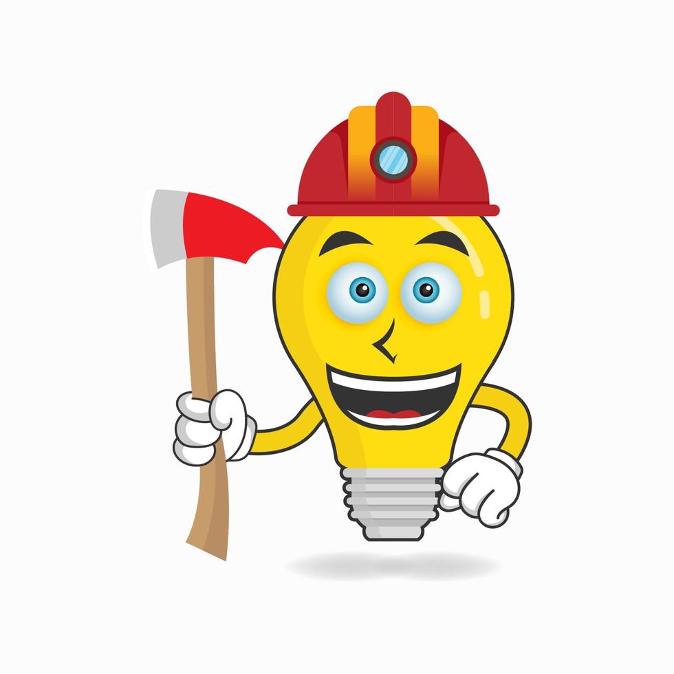 het karakter van de lampmascotte wordt een brandweerman. vector illustratie