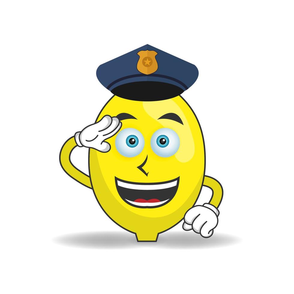 het karakter van de citroenmascotte wordt een politieagent. vector illustratie