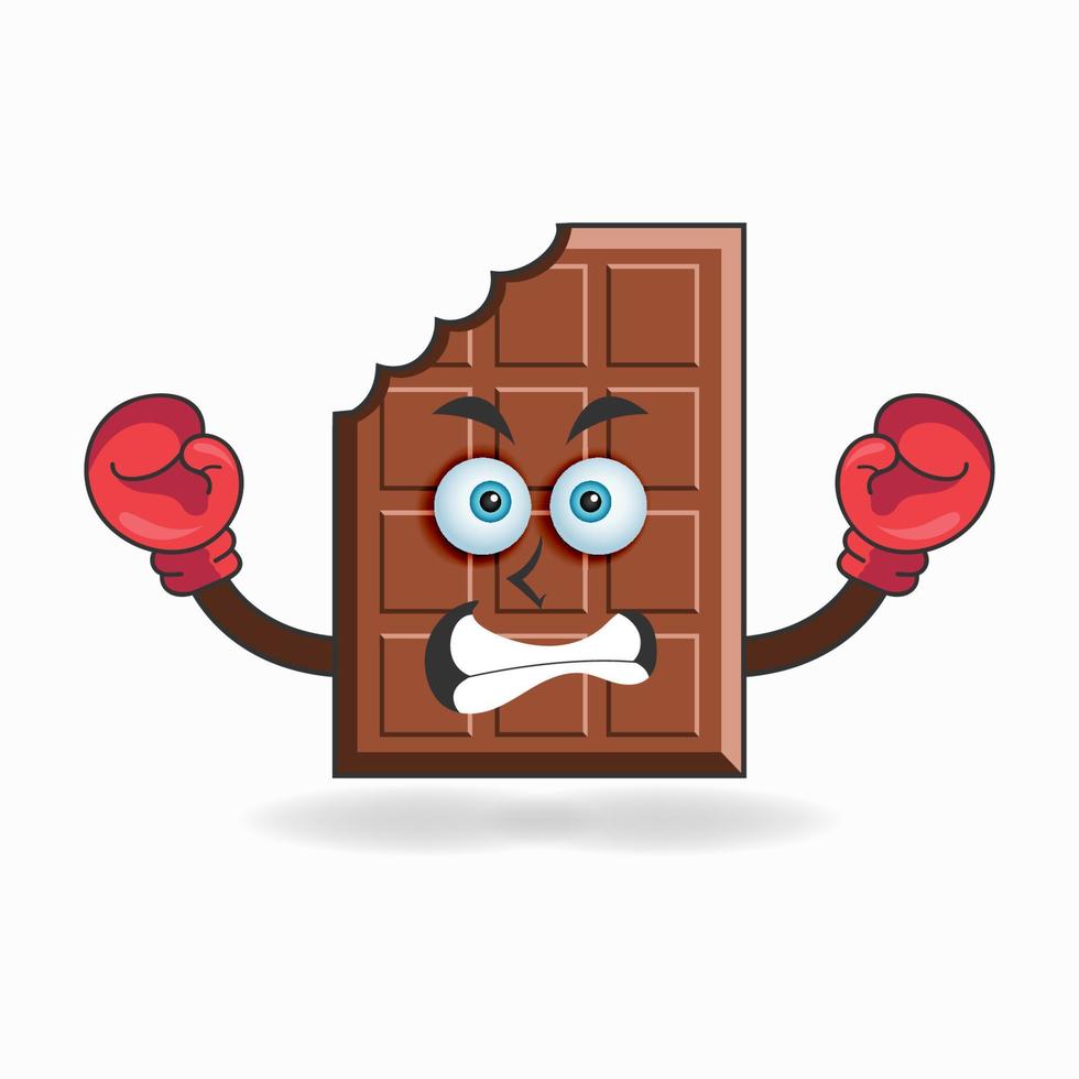 chocolade mascotte karakter met boksuitrusting. vector illustratie