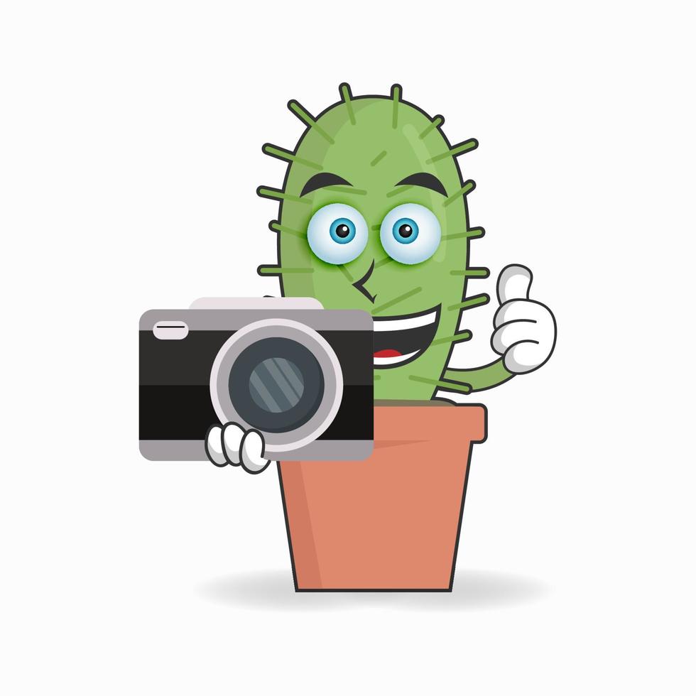 cactus mascotte karakter bedrijf camera. vector illustratie