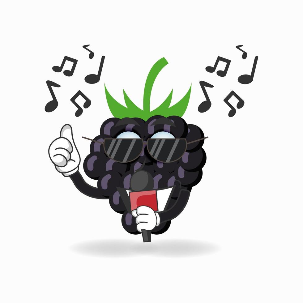 het karakter van de druivenmascotte zingt. vector illustratie