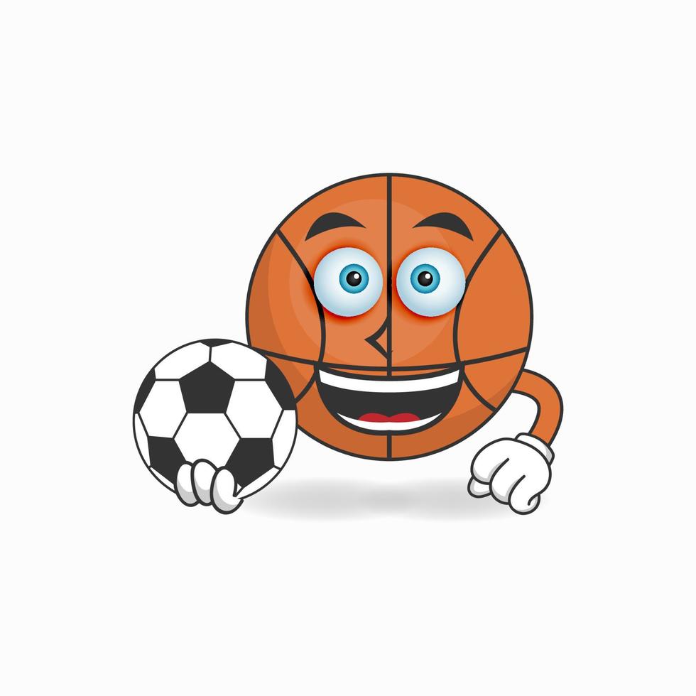 het karakter van de basketbalmascotte wordt een voetballer. vector illustratie