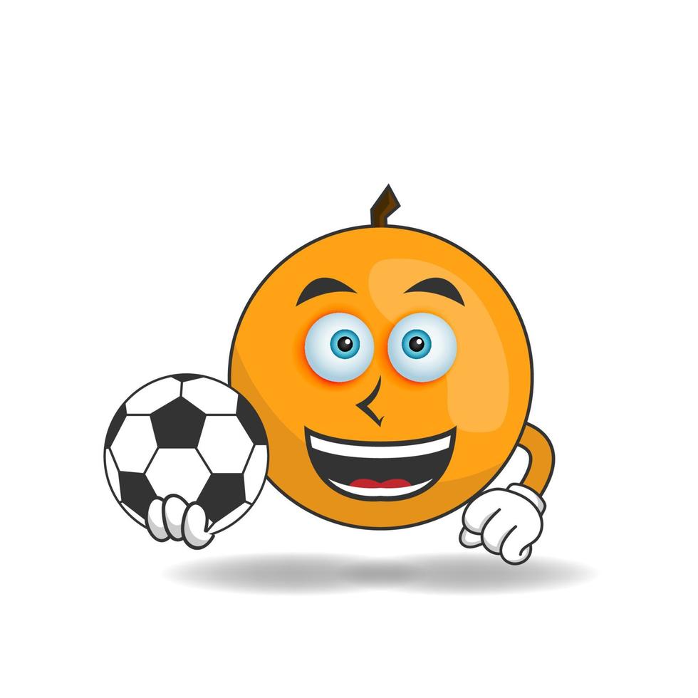 het oranje mascottekarakter wordt een voetballer. vector illustratie