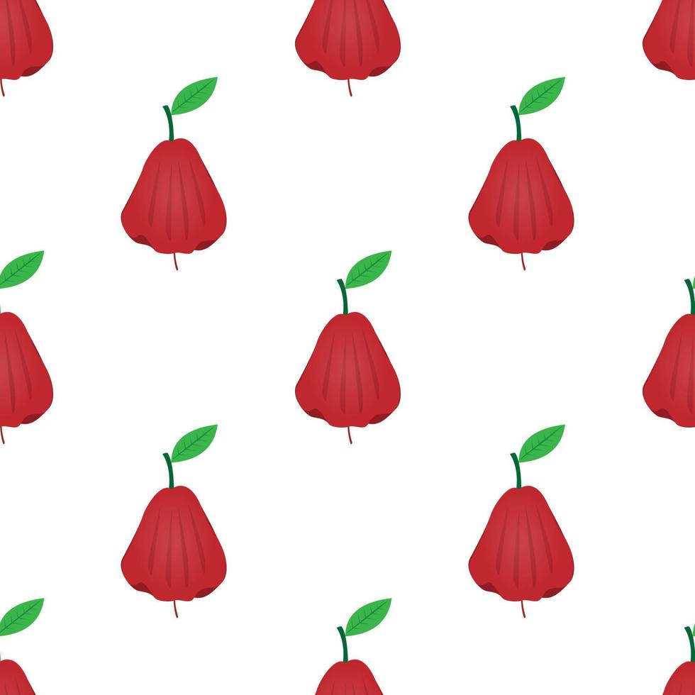 naadloos patroonontwerp van rood waterguavefruit en groene bladeren op witte achtergrond. modern fruitboombehang en print klaar op stof. natuurlijke vector. vector