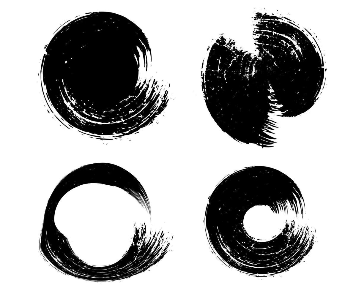 reeks van zwart en wit vlekken, reeks van zwart en wit vector geraas ronde cirkel pictogrammen kader borstel beroerte vector illustratie, reeks van vlekken spatten verf borstel beroerte kader met cirkel