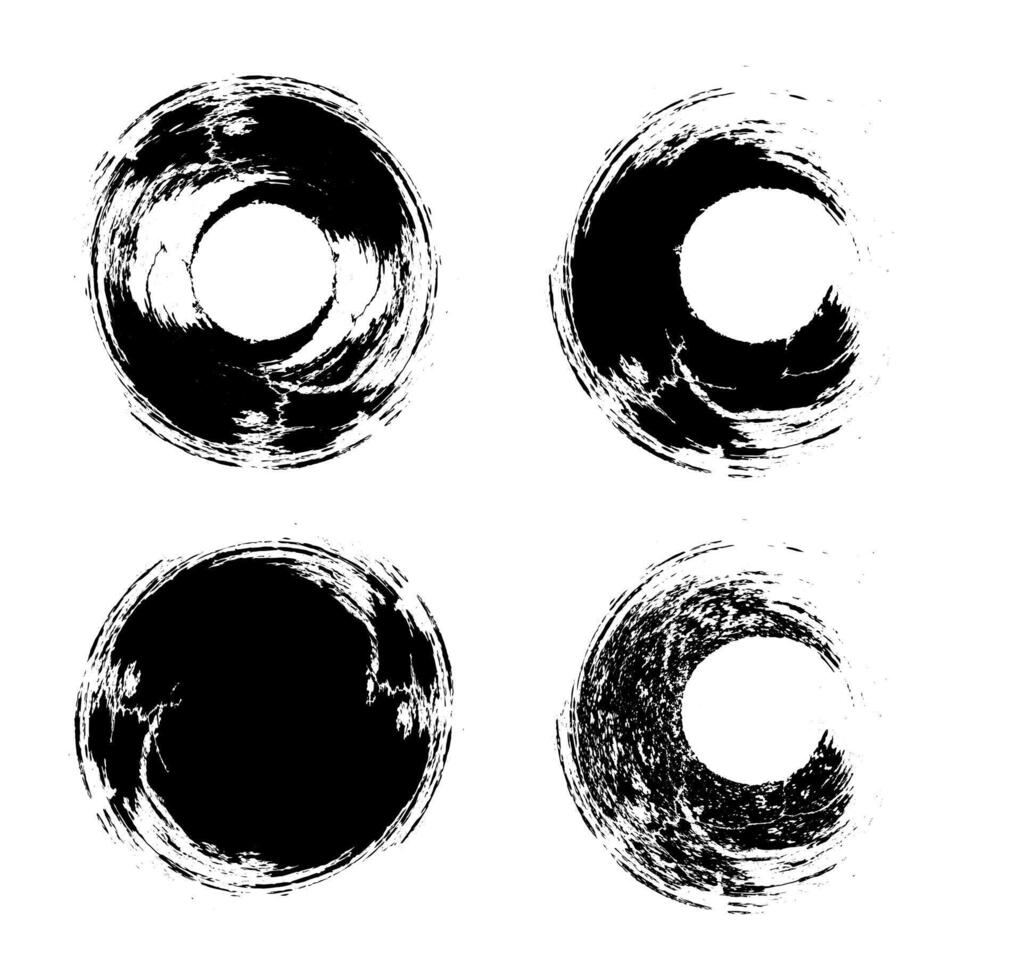 reeks van zwart en wit borstel beroerte ronde cirkel, reeks van zwart en wit vlekken, reeks van zwart en wit vector kattebelletje ronde cirkel pictogrammen kader borstel beroerte vector illustratie,