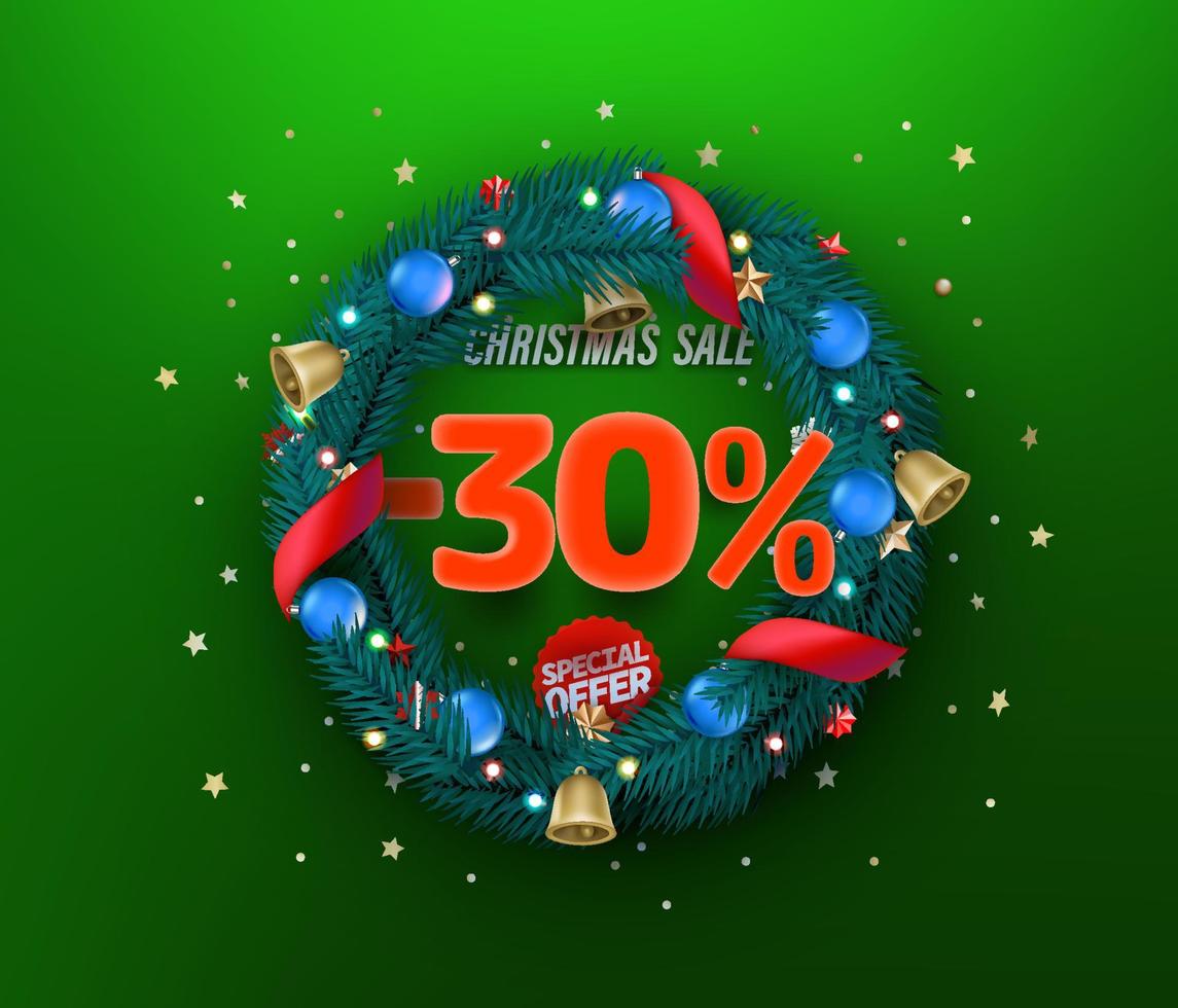 kerst verkoop speciale aanbieding vector promo banner. dertig procent korting