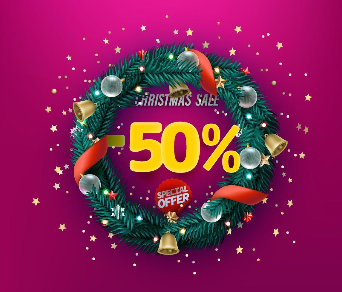 kerst verkoop speciale aanbieding vector promo banner. vijftig procent korting