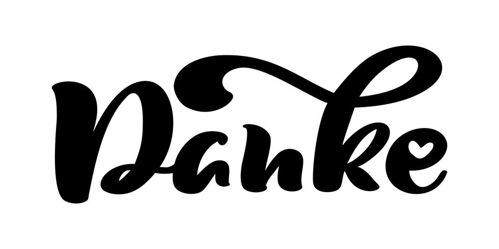 Vector hand getrokken belettering Danke. Elegante moderne handgeschreven kalligrafie met dankbaar citaat. Bedankt Duitse inktillustratie. Typografie poster op witte achtergrond. Voor kaarten, uitnodigingen, afdrukken enz