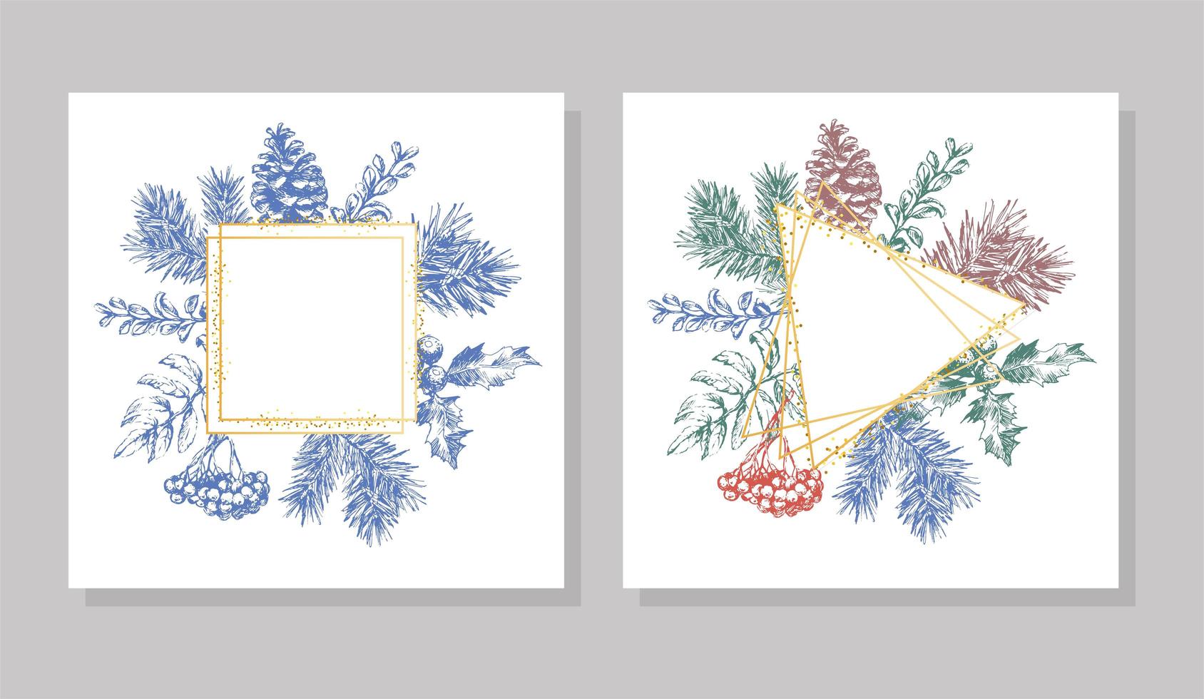 hand getekende kerst en nieuwjaar uitnodigingskaart. hand getekend vectorillustratie van retro krans op lichte achtergrond. wintervakantie collectie vector