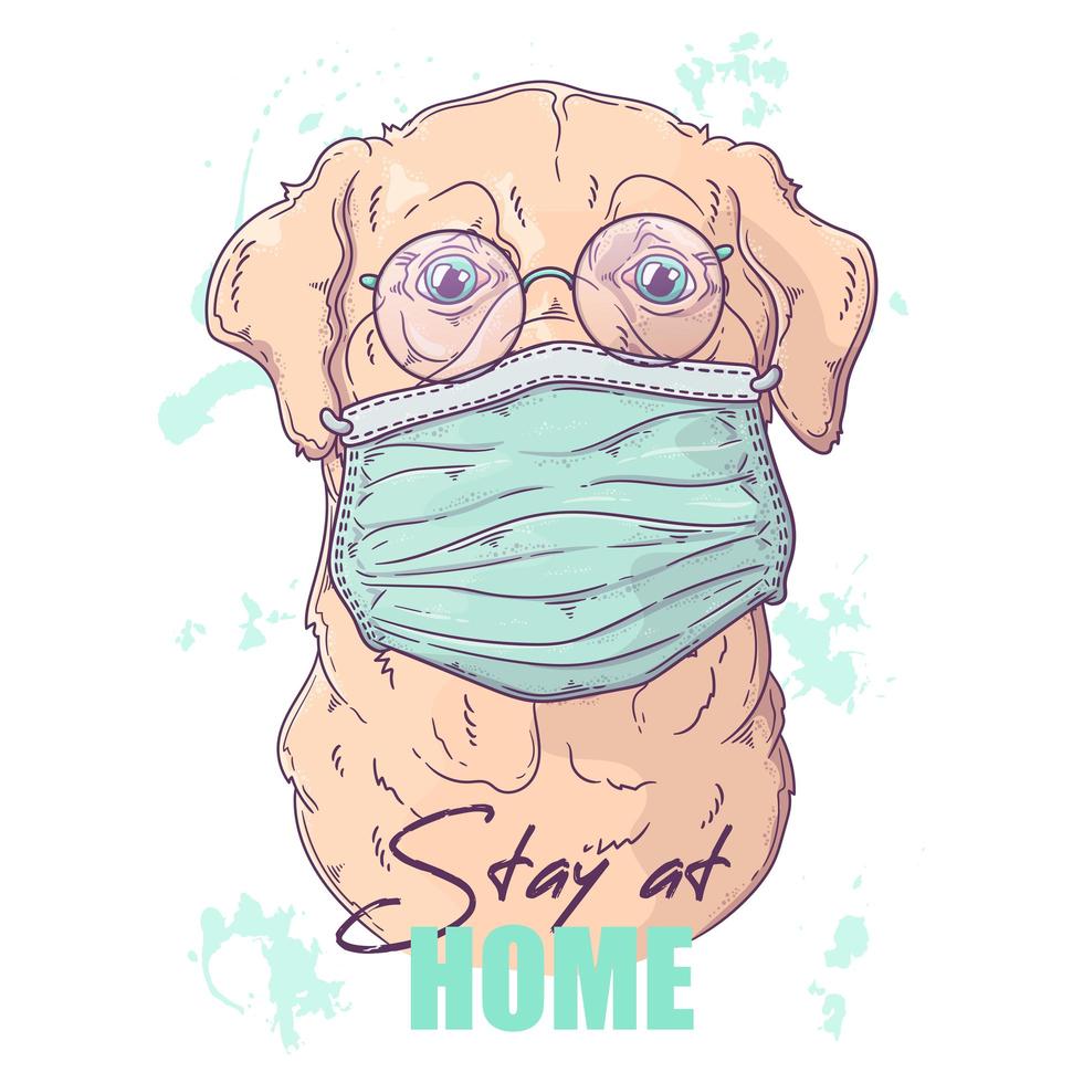 hand getekende labrador retriever hond met medische masker vector. geïsoleerde objecten voor uw ontwerp. elk object kan worden gewijzigd en verplaatst. vector