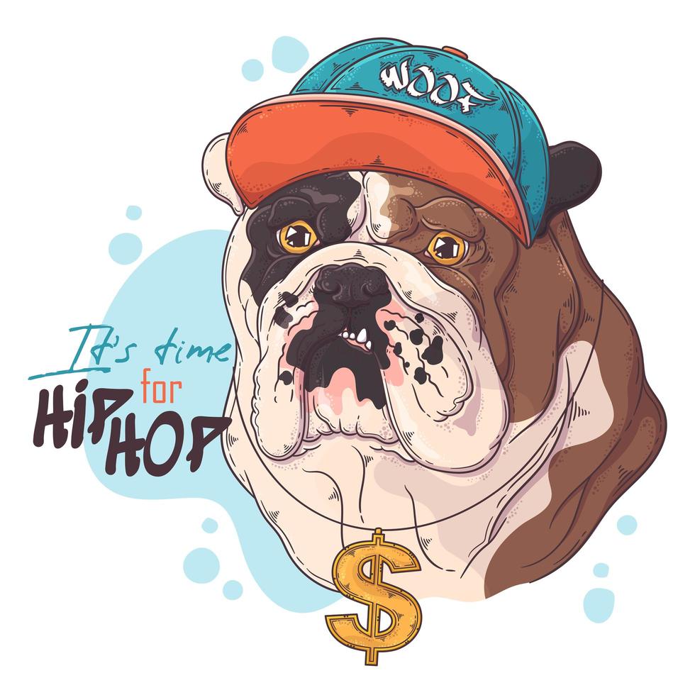 hand getekende bulldog rapper met accessoires vector. geïsoleerde objecten voor uw ontwerp. elk object kan worden gewijzigd en verplaatst. vector