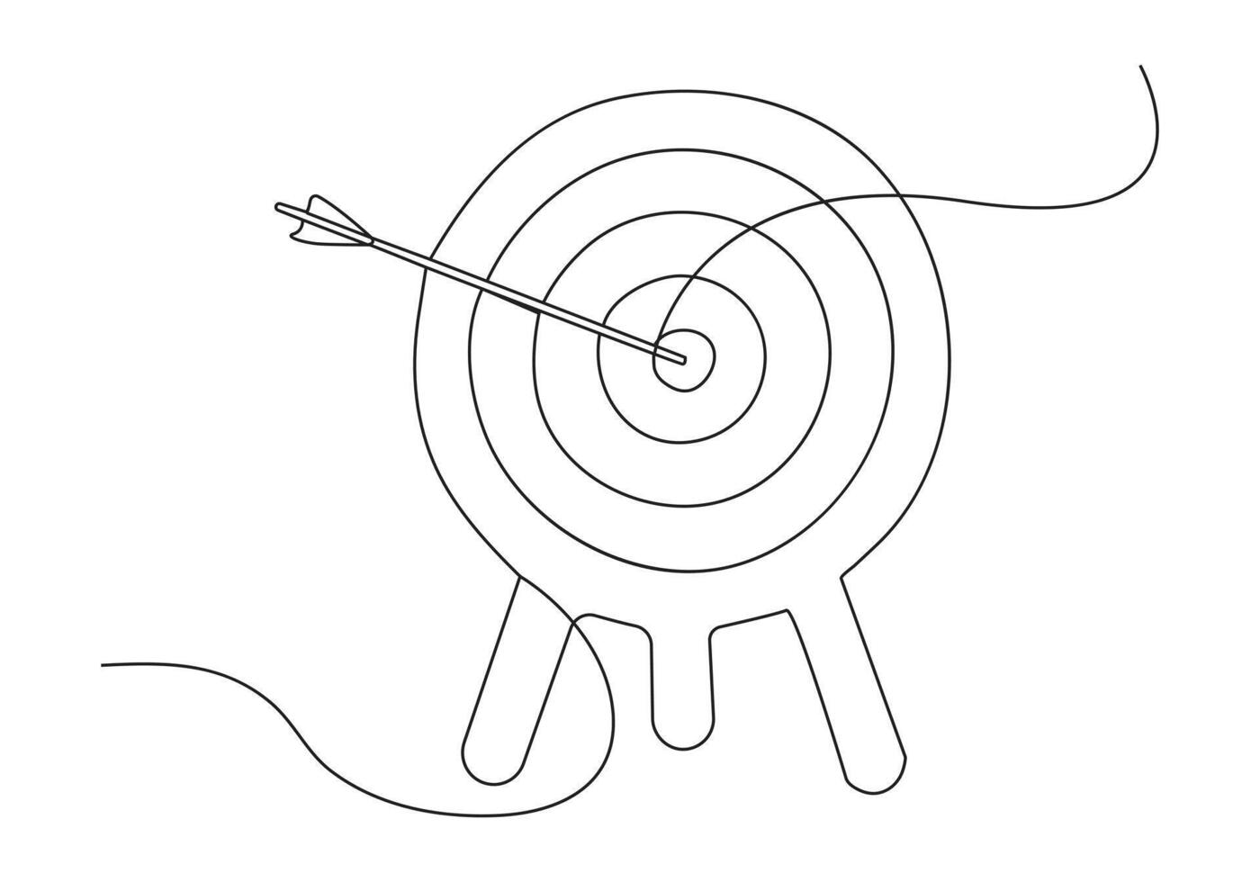 doelwit met pijlen in doorlopend lijn tekening. schot in de roos. bedrijf strategie concept. pijl in doelwit kussen. vector illustratie