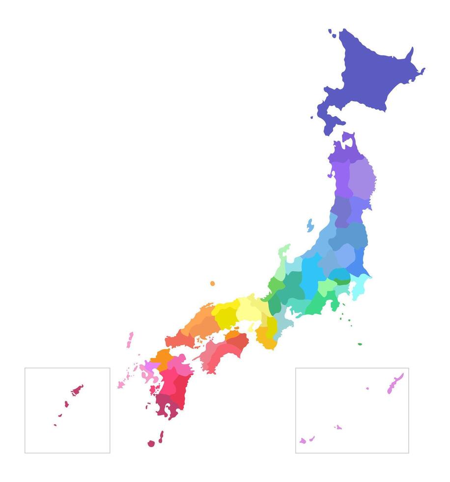 vector geïsoleerd illustratie van vereenvoudigd administratief kaart van Japan. borders van de prefecturen. multi gekleurde silhouetten